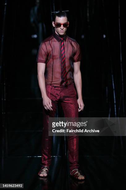 Model on the runway at Les Hommes Homme's spring 2009 show at the Corso Italia in Milan.