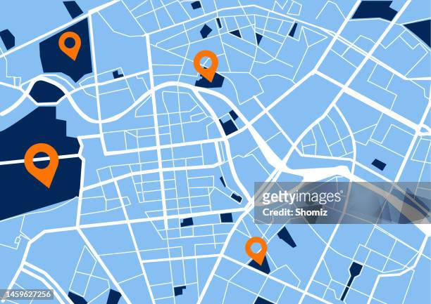 city map with navigation icons - generic location stock illustrations
