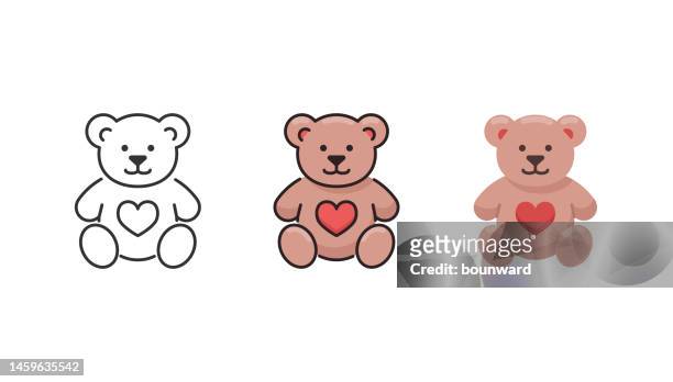 illustrations, cliparts, dessins animés et icônes de jeu d’icônes d’ours en peluche. trait modifiable. - ours en peluche