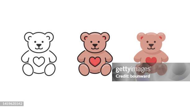 illustrations, cliparts, dessins animés et icônes de jeu d’icônes d’ours en peluche. trait modifiable. - texture duveteuse