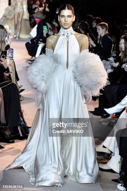 Model walks the runway during the Zuhair Murad Haute Couture Spring/Summer 2023 fashion show as part of the Paris Haute Couture Week on January 25,...