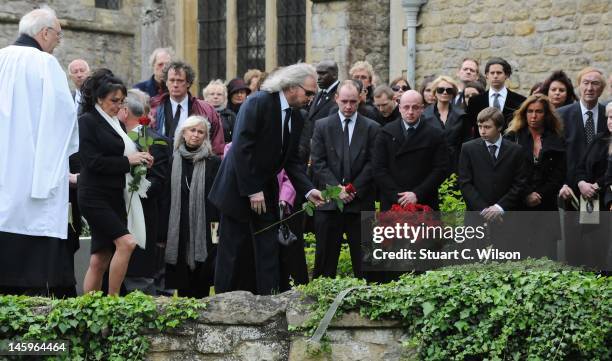 Barry Gibb attends the funeral of Robin Gibb at Priest End, Thame on June 8, 2012 in Oxford, England.