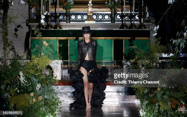 Model walks the runway during the Juana Martin Haute Couture Spring Summer 2023 show as part of Paris Fashion Week on January 26, 2023 in Paris,...