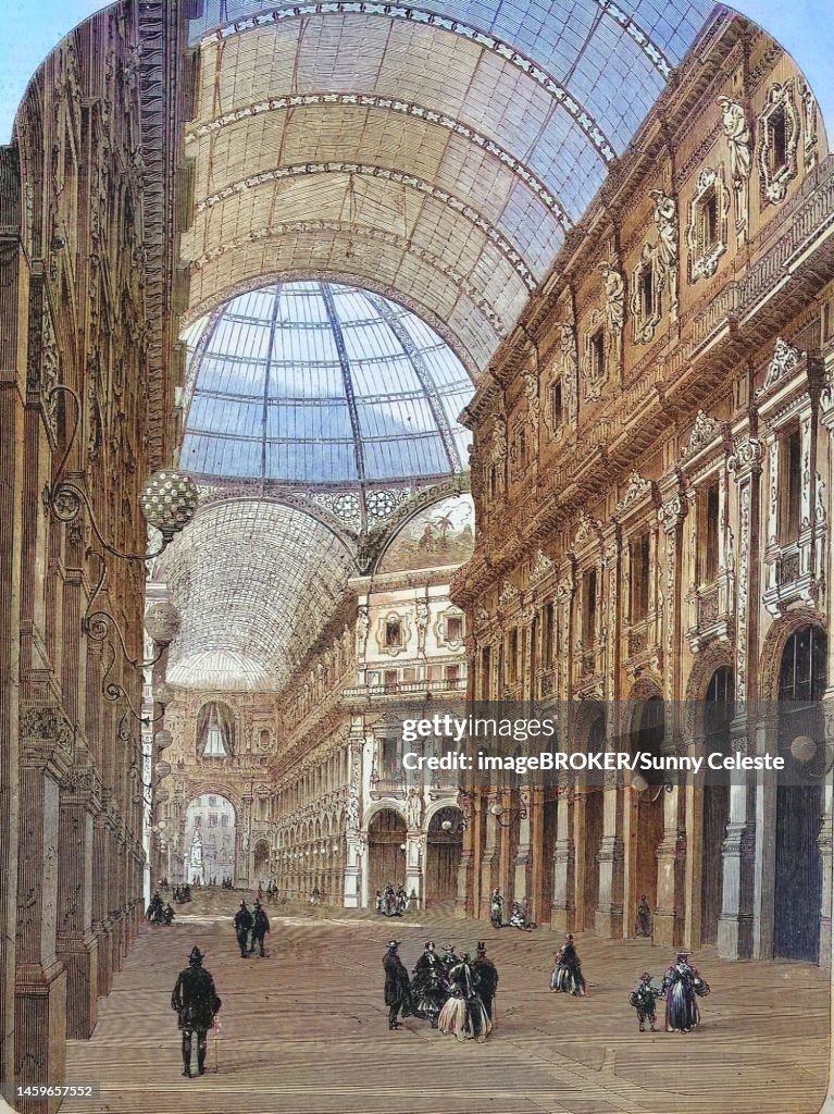 Galleria Vittorio Emanuele II. Victor Emanuele II. -Gallery, in Milan in 1869, Italy, Historic, digitally restored reproduction of a 19th century original, exact original date unknown