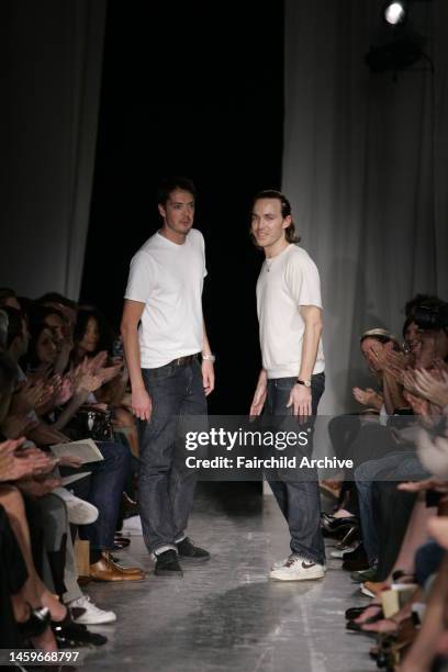 Fashion designers Marcus Wainwright and David Neville on the runway after their Rag & Bone spring 2007 show at the Tunnel.