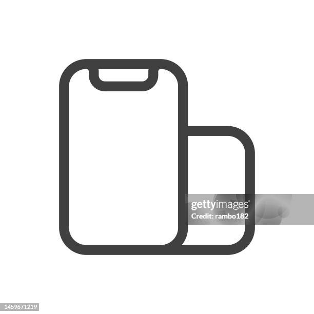 smartphone, screen rotation line vector icon on white background. editable stroke. pixel perfect. for mobile and web. outline vector graphics. - touching virtual screen stock illustrations