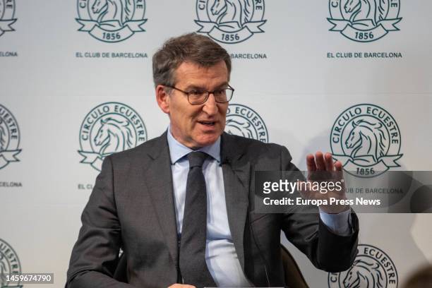 The president of the Partido Popular, Alberto Nuñez Feijoo, speaks at a conference on January 26 in Barcelona, Catalonia, Spain. Feijoo explained...