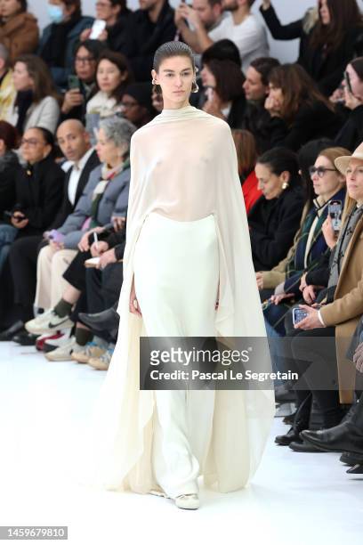 Model walks the runway during the Fendi Couture Haute Couture Spring Summer 2023 show as part of Paris Fashion Week on January 26, 2023 in Paris,...