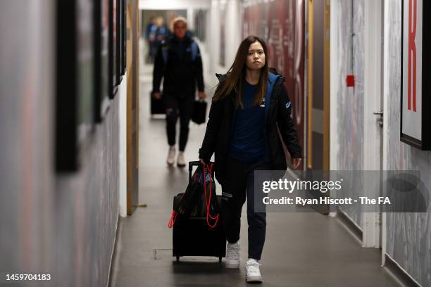 Yui Hasegawa of Manchester City arrives prior to the FA Women's Continental Tyres League Cup match between Bristol City and Manchester City at Ashton...