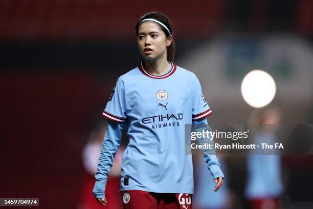 Yui Hasegawa of Manchester City looks on during the FA Women's Continental Tyres League Cup match between Bristol City and Manchester City at Ashton...