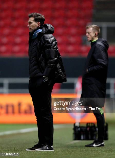 Gareth Taylor, Manager of Manchester City, looks on during the FA Women's Continental Tyres League Cup match between Bristol City and Manchester City...