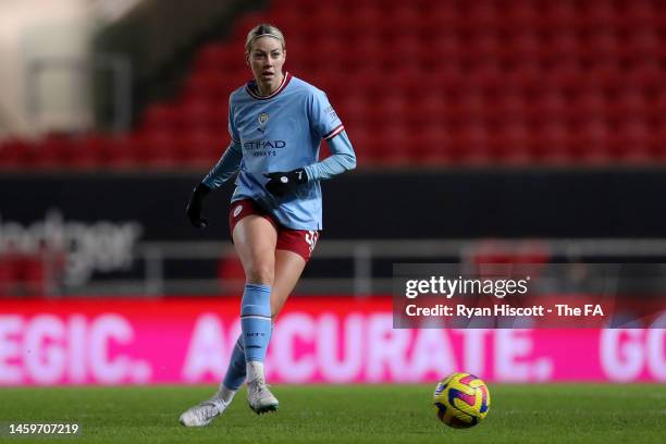 Alanna Kennedy of Manchester City passes the ball during the FA Women's Continental Tyres League Cup match between Bristol City and Manchester City...