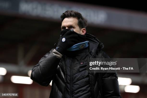 Gareth Taylor, Manager of Manchester City, looks on after the FA Women's Continental Tyres League Cup match between Bristol City and Manchester City...