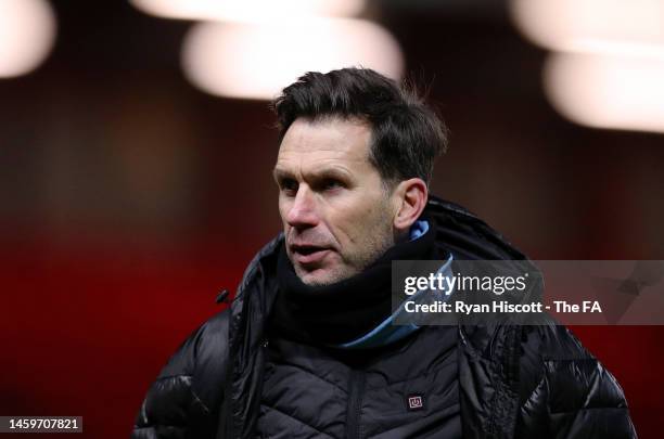 Gareth Taylor, Manager of Manchester City, looks on after the FA Women's Continental Tyres League Cup match between Bristol City and Manchester City...