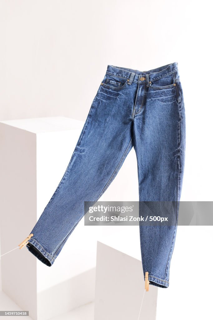 High angle view of jeans on white background,Indonesia