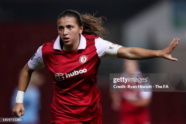 Abi Harrison of Bristol City reacts during the FA Women's Continental Tyres League Cup match between Bristol City and Manchester City at Ashton Gate...