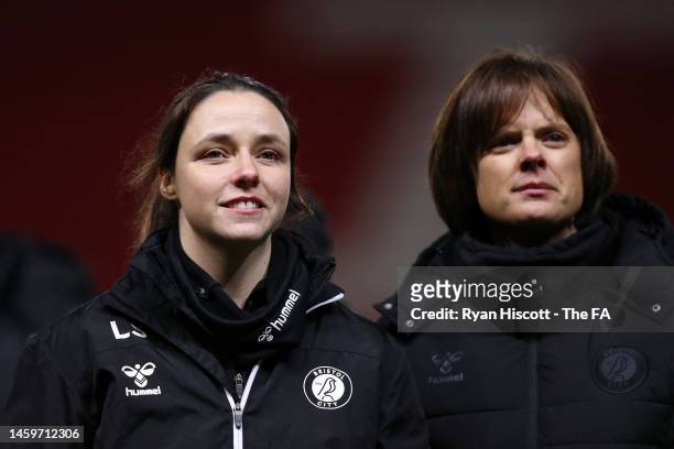 Lauren Smith, Manager of Bristol City, looks on after the FA Women's Continental Tyres League Cup match between Bristol City and Manchester City at...