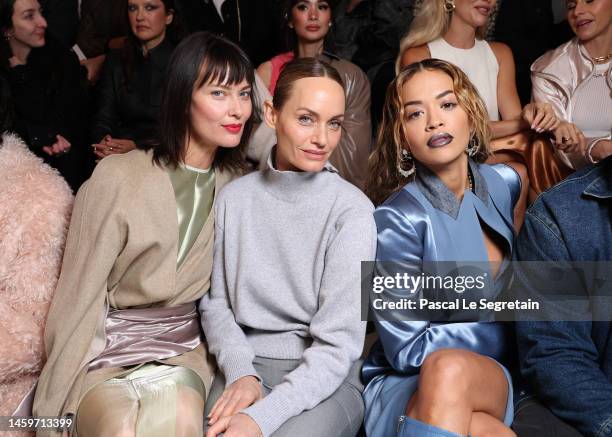 Shalom Harlow, Amber Valletta, and Rita Ora attend the Fendi Couture fashion show on January 26, 2023 in Paris, France.