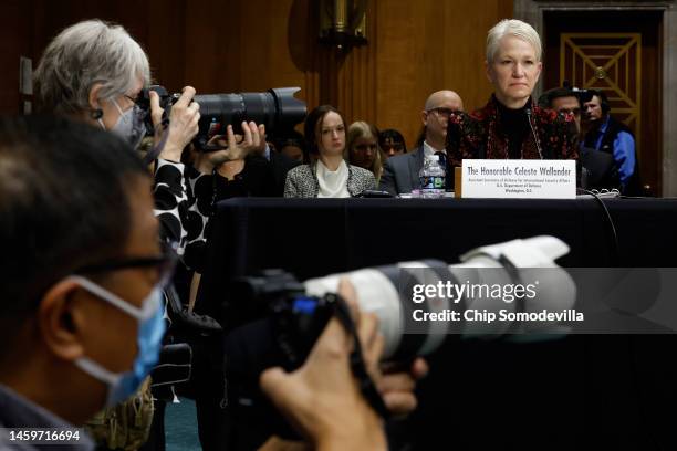 Assistant Defense Secretary for International Security Affairs Celeste Wallander testifies before the Senate Foreign Relations Committee in the...