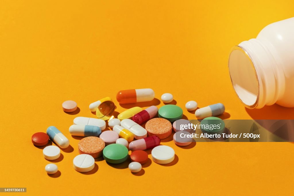 High angle minimal medicinal pills assortment
