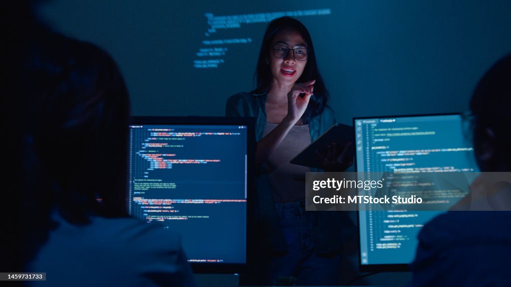Young Asian Woman Software Developers Mentor Leader Manager Talking To ...