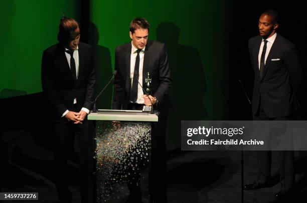 David Neville, Marcus Wainwright and Anthony Mackie attend the Council of Fashion Designers of America's 28th annual Fashion Awards at Lincoln...