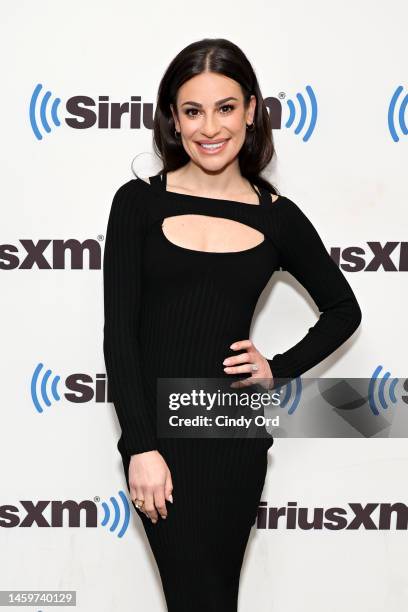 Lea Michele poses for a photo during SiriusXM's Town Hall with Lea Michele and Ramin Karimloo from 'Funny Girl' hosted by Julie James at SiriusXM...