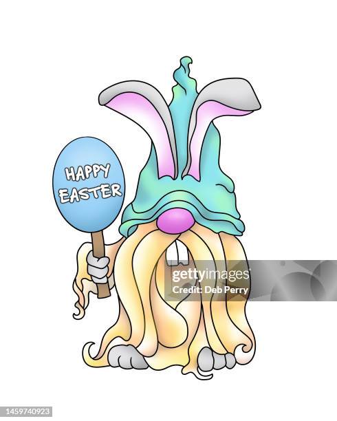 silly gnome wearing a bunny costume illustration - buck teeth stock pictures, royalty-free photos & images