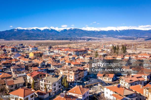 aerial cityscape of bansko, bulgaria - bansko stock pictures, royalty-free photos & images