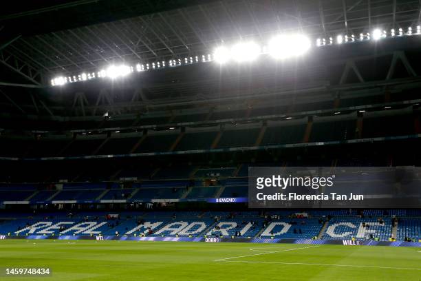 General view inside the Estadio Santiago Bernabeu prior to the Copa Del Rey Quarter Final match between Real Madrid and Atletico de Madrid at Estadio...
