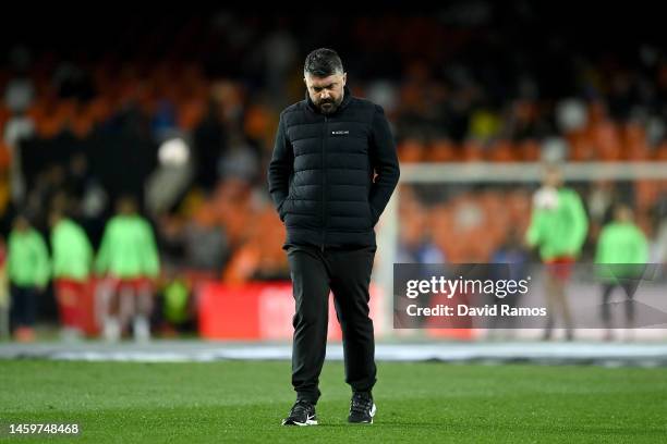 Gennaro Gattuso of Valencia CF looks the warm up prior to the Copa Del Rey Quarter Final match between Valencia CF and Athletic Club at Estadio...