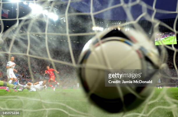 Alan Dzagoev of Russia scores their opening goal during the UEFA EURO 2012 group A match between Russia and Czech Republic at The Municipal Stadium...