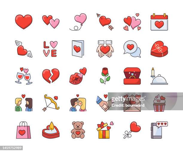 love & valentine’s day. color line icons. editable stroke. - cupcake box stock illustrations