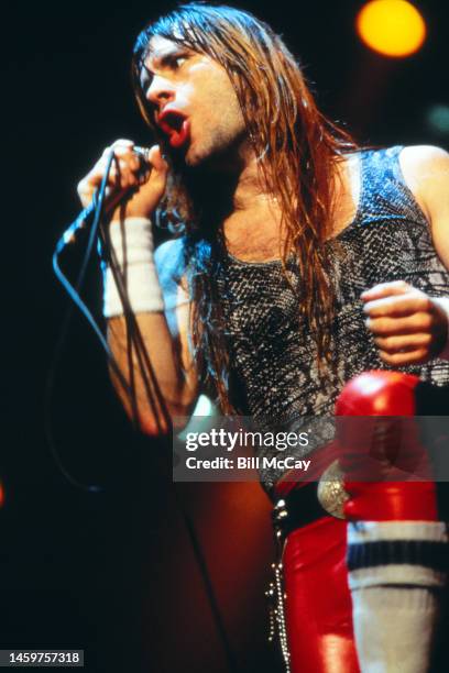 Bruce Dickinson of the band Iron Maiden in concert at The Spectrum January 29, 1985 in Philadelphia, Pennsylvania
