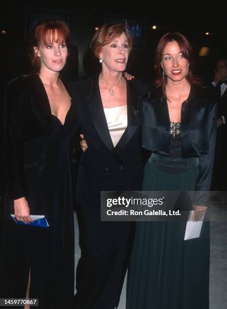 American actor and comedian Carol Burnett and her daughters, Jody Hamilton and Erin Hamilton, attend the opening of the Museum of Television and...