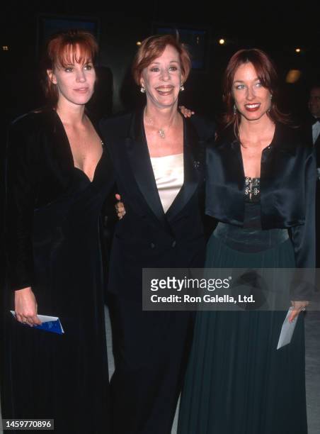 American actor and comedian Carol Burnett and her daughters, Jody Hamilton and Erin Hamilton, attend the opening of the Museum of Television and...