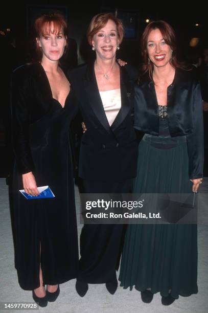 American actor and comedian Carol Burnett and her daughters, Jody Hamilton and Erin Hamilton, attend the opening of the Museum of Television and...