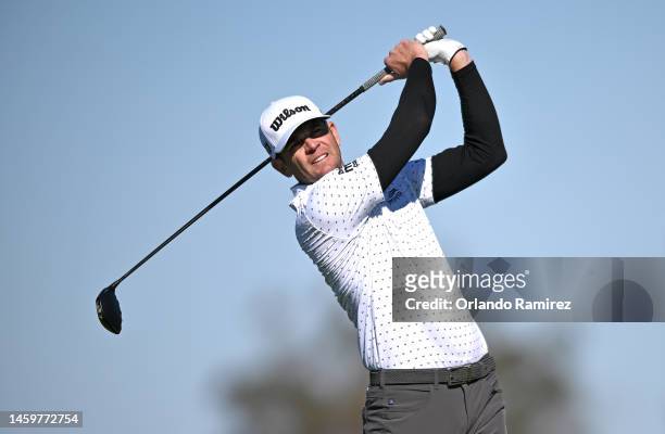 Brendan Steele of the United States plays his shot from the fifth tee of the South Course during the second round of the Farmers Insurance Open at...