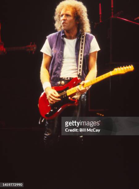 Paul Warren Dean of the band Loverboy in concert at The Spectrum November 18, 1983 in Philadelphia, Pennsylvania