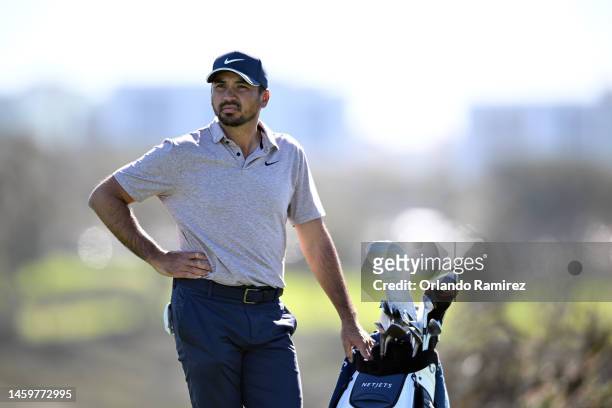 Jason Day of Australia waits to play his shot from the sixth tee of the South Course during the second round of the Farmers Insurance Open at Torrey...
