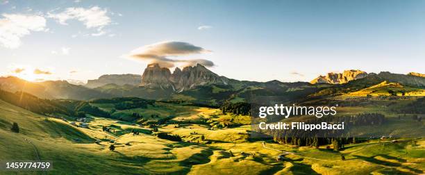 aerial view of seiser alm - famous landmark in northern italy - home golden hour stock pictures, royalty-free photos & images