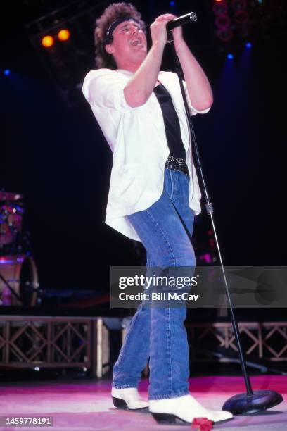 Mike Reno of the band Loverboy in concert at The Spectrum February 16, 1986 in Philadelphia, Pennsylvania