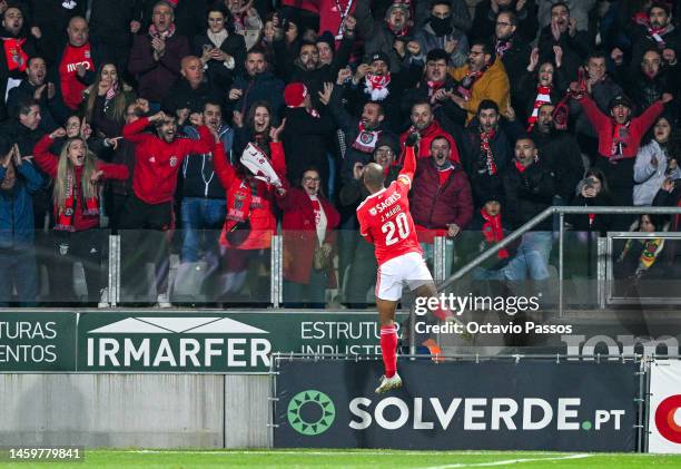 Joao Mario of SL Benfica celebrates after scores his sides second goal during the Liga Portugal Bwin match between Pacos de Ferreira and SL Benfica...