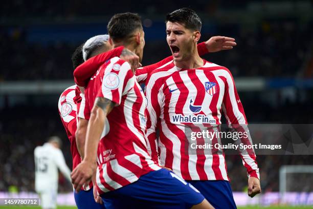 Alvaro Morata Atletico de Madrid celebrates after scoring his team's first goal during Copa del Rey Quarter Final match between Real Madrid CF and...