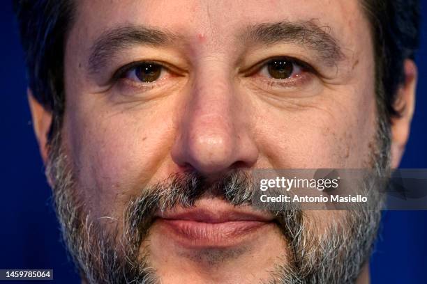 Italian Minister of Infrastructure and Sustainable Mobility, Matteo Salvini attends the "Otto e Mezzo" TV Show on January 26, 2023 in Rome, Italy.