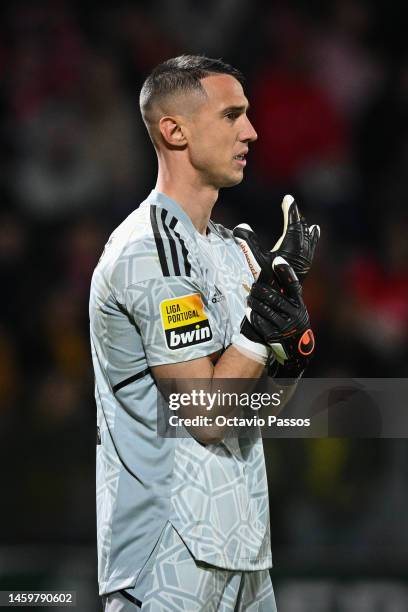 Odysseas Vlachodimos of SL Benfica in action during the Liga Portugal Bwin match between Pacos de Ferreira and SL Benfica at Estadio Capital do Movel...