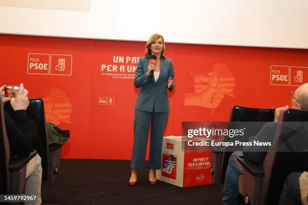 The Minister of Education and spokesperson of the PSOE, Pilar Alegria, speaks during the screening of the documentary 'A party for a people. La...