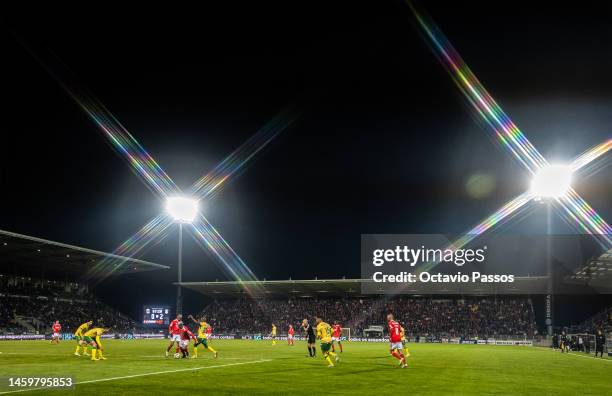 Enzo Fernandez of SL Benfica and Luiz Carlos of Pacos de Ferreira in action during warmup prior the Liga Portugal Bwin match between Pacos de...