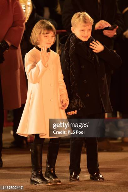 Prince Jacques of Monaco and Princess Gabriella of Monaco attend the Ceremony Of The Sainte-Devote on January 27, 2023 in Monaco, Monaco.