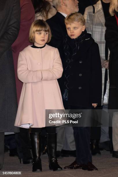 Prince Jacques of Monaco and Princess Gabriella of Monaco attend the Ceremony Of The Sainte-Devote on January 27, 2023 in Monaco, Monaco.